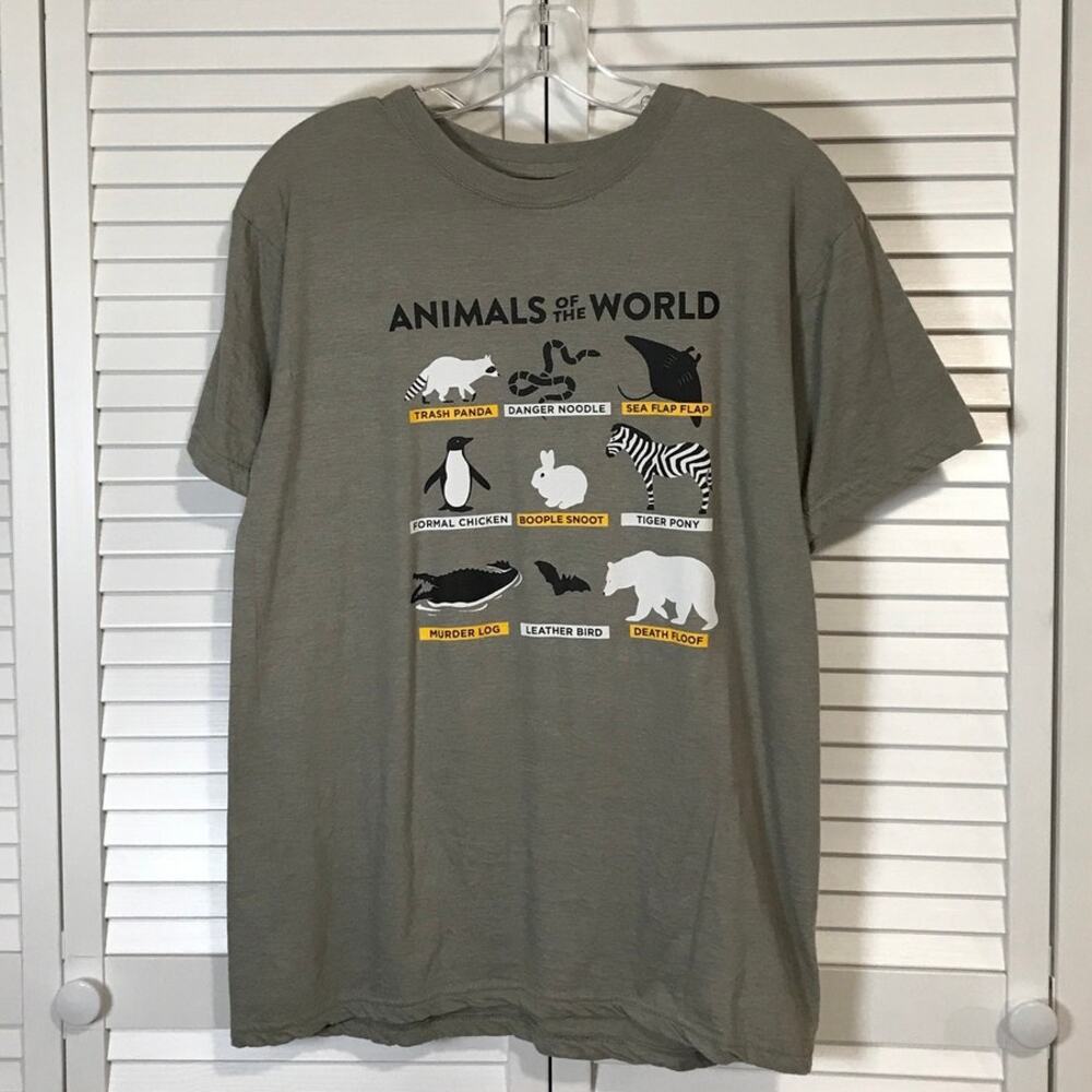 Surf Style Animals of the World Gray Graphic T-shirt M
